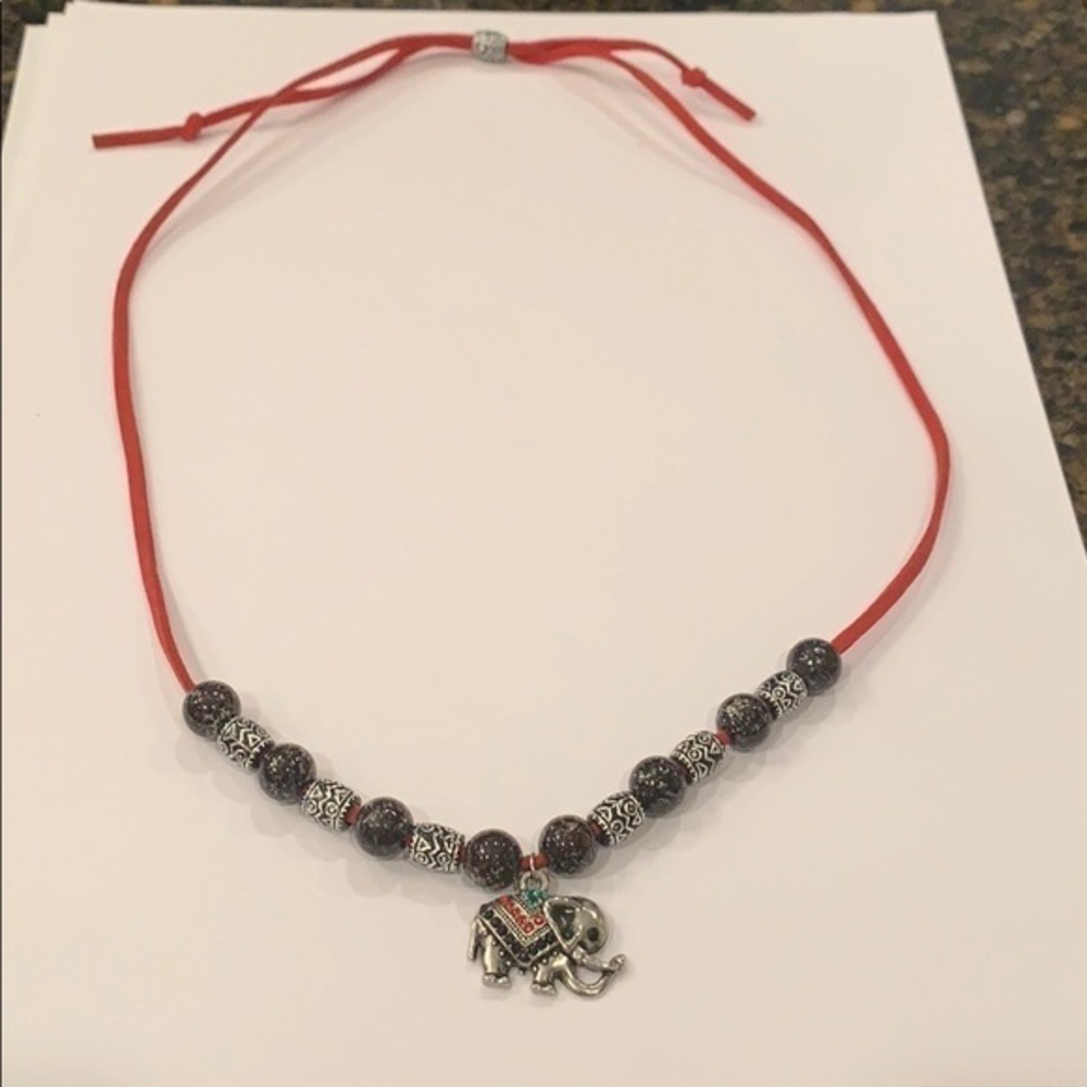 Elephant charm pendant colorful crystals leather - Picture 3 of 9